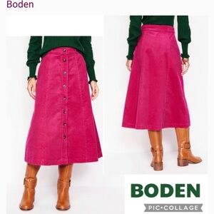 Boden Petra Pink Cord Corduroy Below Knee midi Skirt size 8